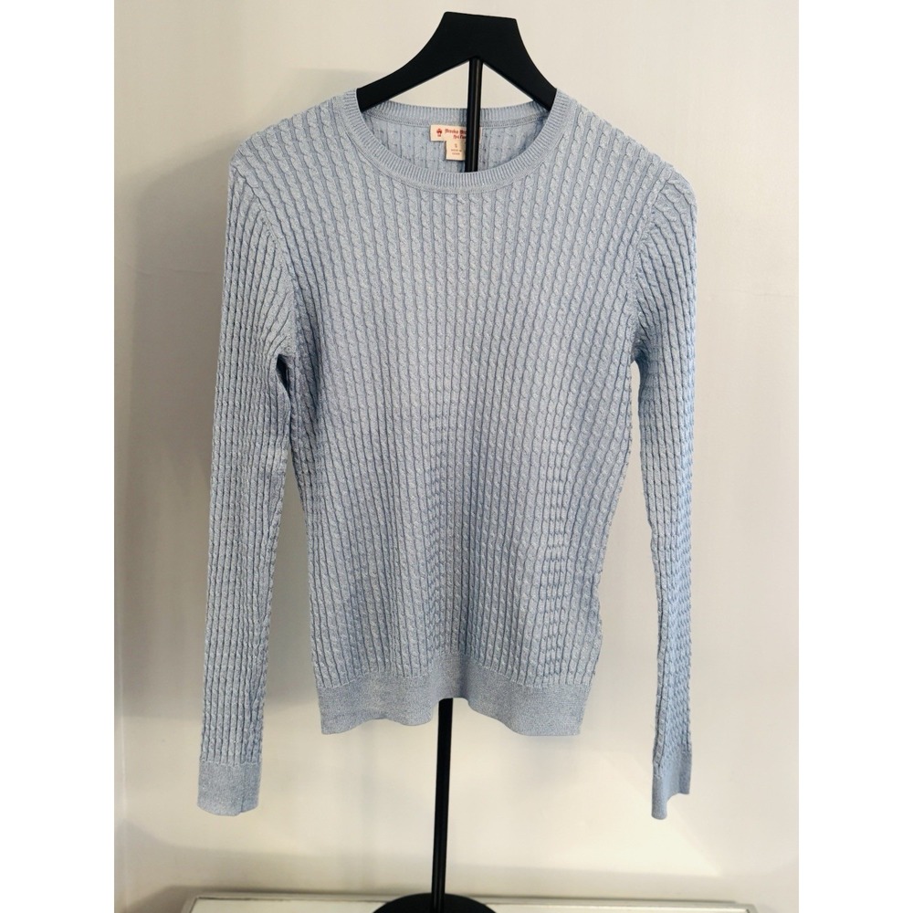 Brooks Brothers Red Fleece Light Blue Metallic‎ Cable Knit Sweater Sz S Preppy